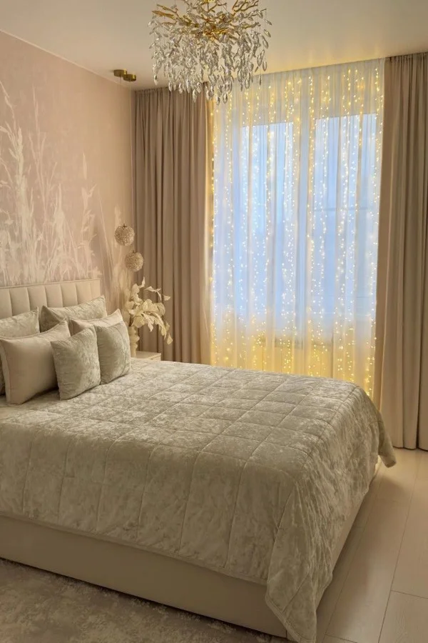 Custom bedroom curtains with smooth fabric texture