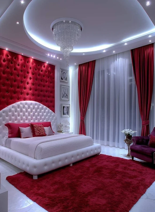 Trendy Red curtain installation for elegant interiors